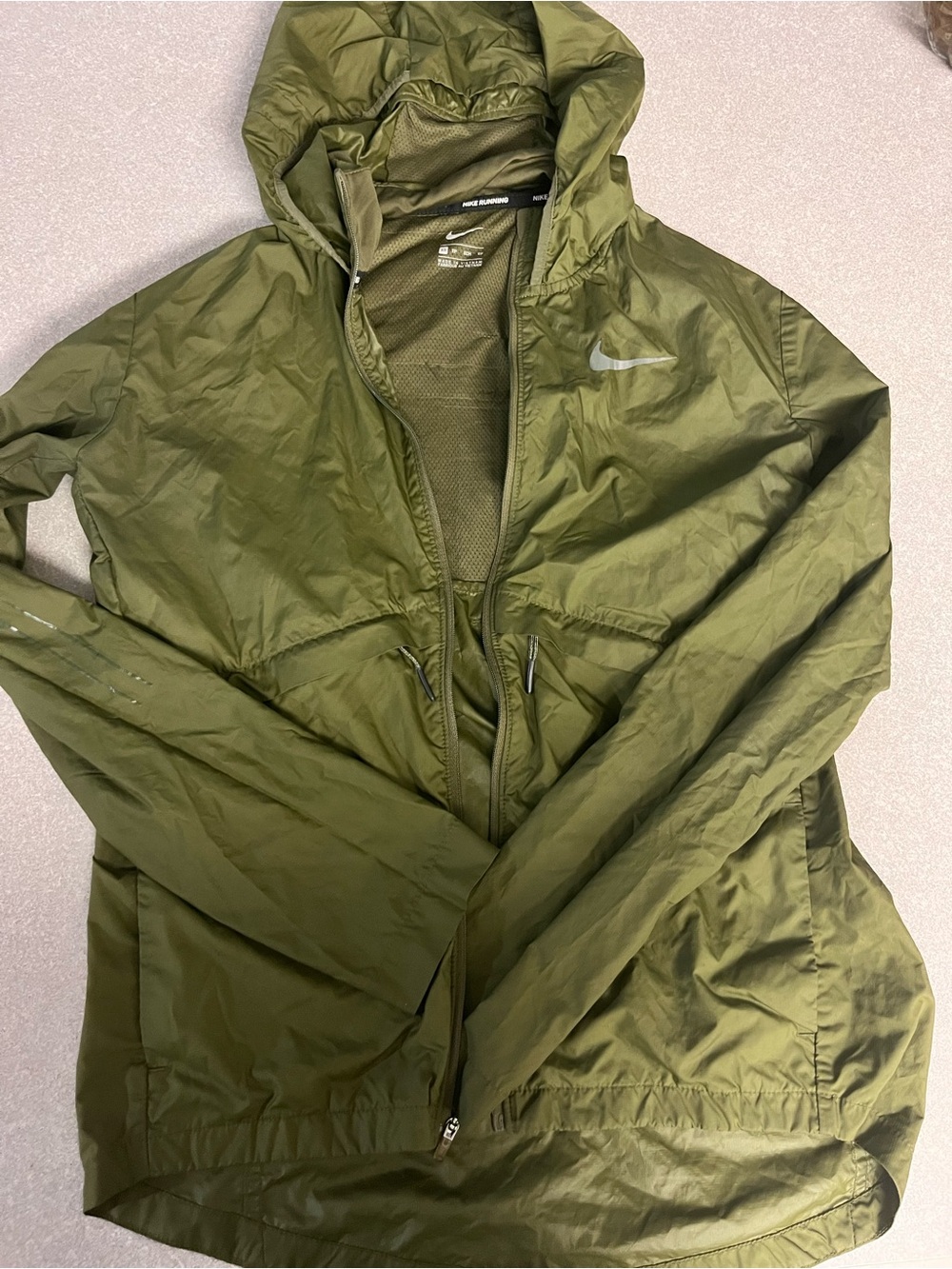 Nike Olive Running Jacket with White Swoosh